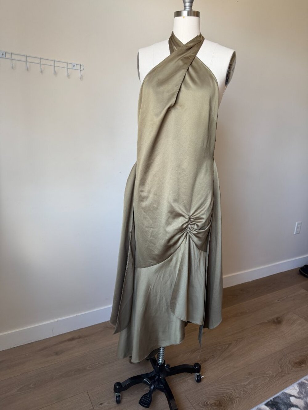 ASOS Sage Green Halter Dress | Draped Wrap Style | Asymmetrical Midi | M - Picture 7 of 7